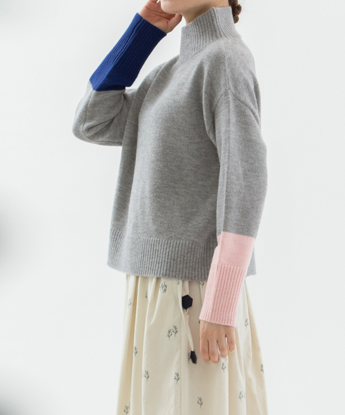 nop de nod（ノップドゥノッド） ニット セーター 袖口配色ハイネック