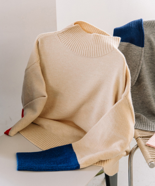 nop de nod（ノップドゥノッド） ニット セーター 袖口配色ハイネック