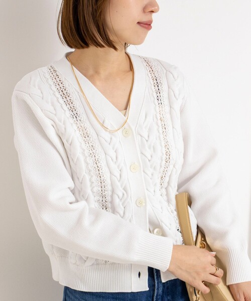 NOLLEY'S カーディガン NOLLEY'S（ノーリーズ） カーディガン 「手洗い可能」ケーブルレースV