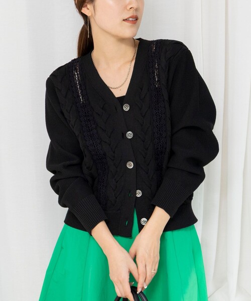 NOLLEY'S（ノーリーズ） カーディガン 「手洗い可能」ケーブルレースV