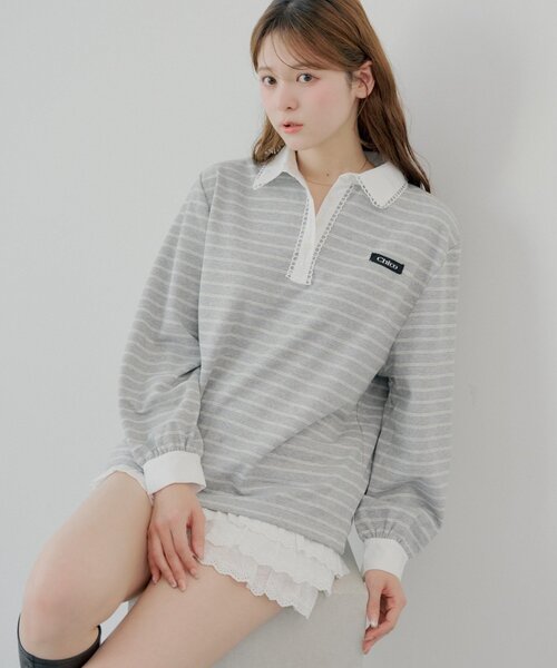 100-140]すみっコぐらしリバーシブルスパンコール長袖Ｔシャツ 【ルイヴィトン】お襟のロゴブローチがアクセント！アイボリーカラーTOPS
