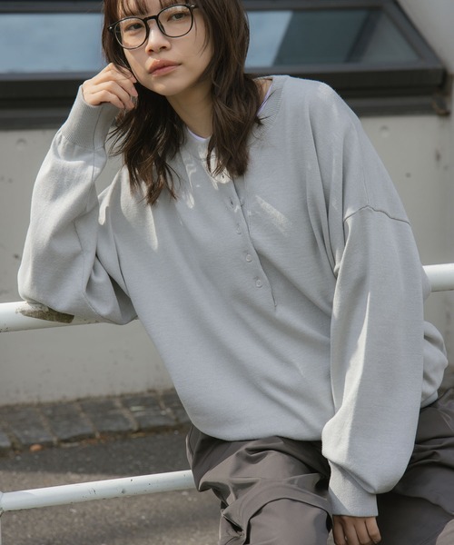 flaner ニット セーター Loose henry neck knit / ルーズヘンリー