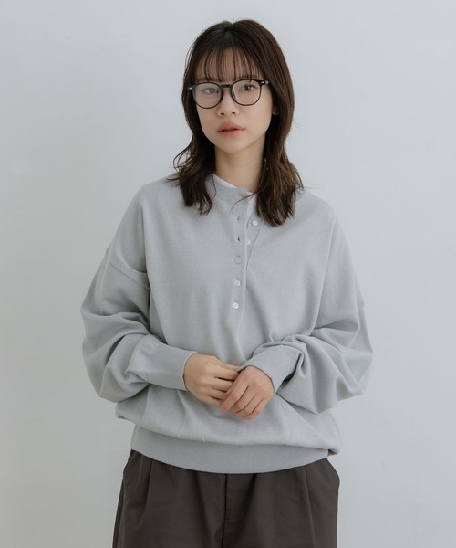 flaner ニット セーター Loose henry neck knit / ルーズヘンリー