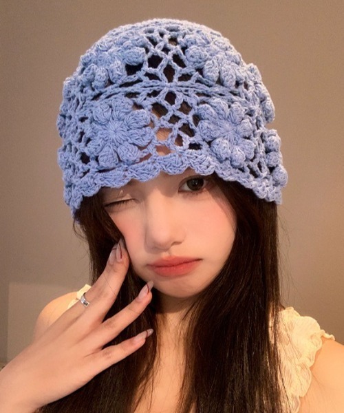 新品クロシェ編み鍵編みウールニット帽ブラック黒イスラーワッチ温かいユニセックス polcadot（ポルカドット） ニット帽 ニットキャップ クロッシェニット