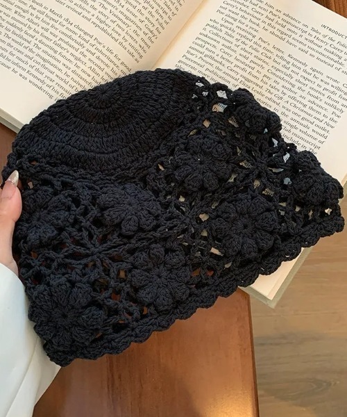 新品クロシェ編み鍵編みウールニット帽ブラック黒イスラーワッチ温かいユニセックス ニット帽 ニットキャップ 「26年春夏新作」カギ編みクロシェニット