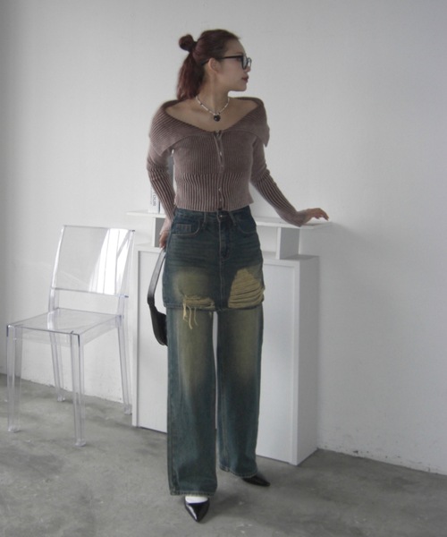 「SHAGGIE」 ニットカーディガン FREE ネイビー レディース_画像9