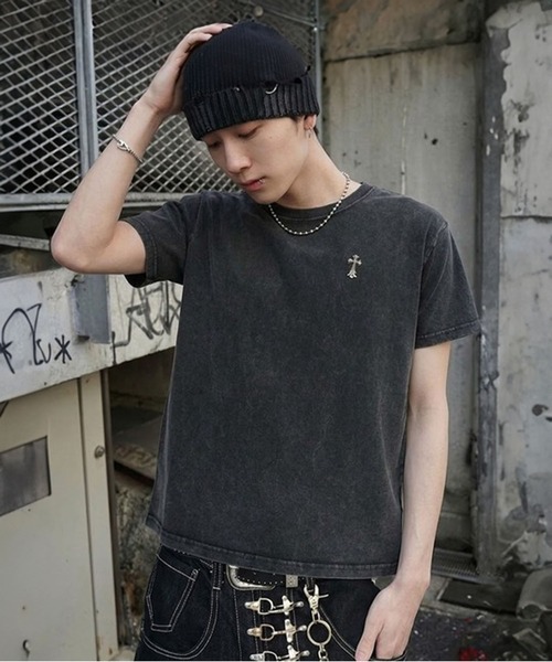 SPINNS（スピンズ） tシャツ 短丈ピグメント加工ワンポイント半袖T