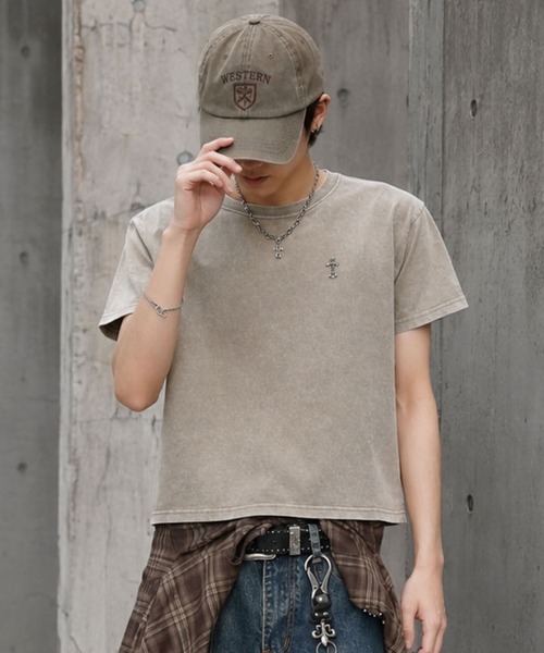 SPINNS（スピンズ） tシャツ 短丈ピグメント加工ワンポイント半袖T