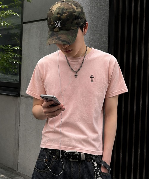 SPINNS（スピンズ） tシャツ 短丈ピグメント加工ワンポイント半袖T