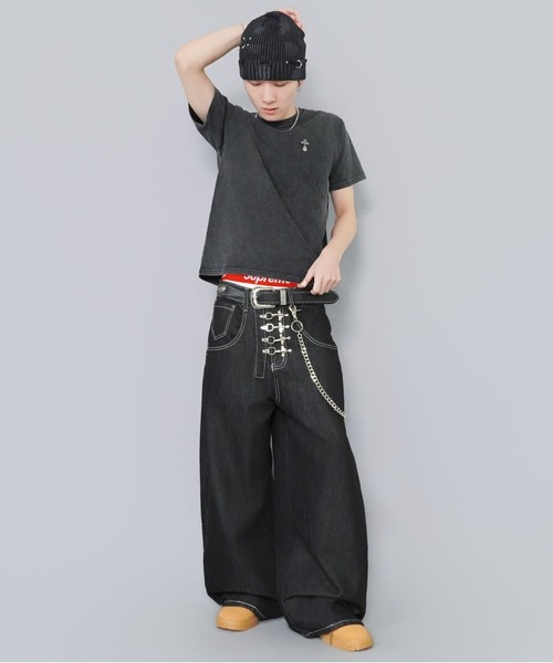 SPINNS（スピンズ） tシャツ 短丈ピグメント加工ワンポイント半袖T