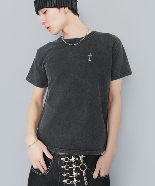 SPINNS（スピンズ） tシャツ 短丈ピグメント加工ワンポイント半袖T