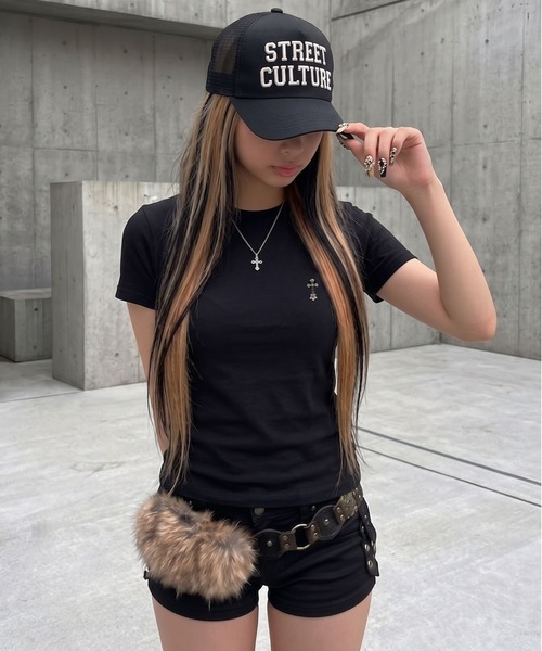 SPINNS（スピンズ） tシャツ 短丈ピグメント加工ワンポイント半袖T