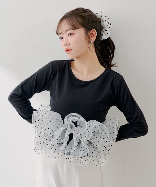 Chico（チコ） tシャツ 「SALON by Chico」チュールデザインドッキング