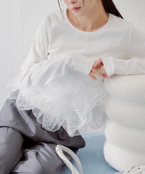 Chico（チコ） tシャツ 「SALON by Chico」チュールデザインドッキング