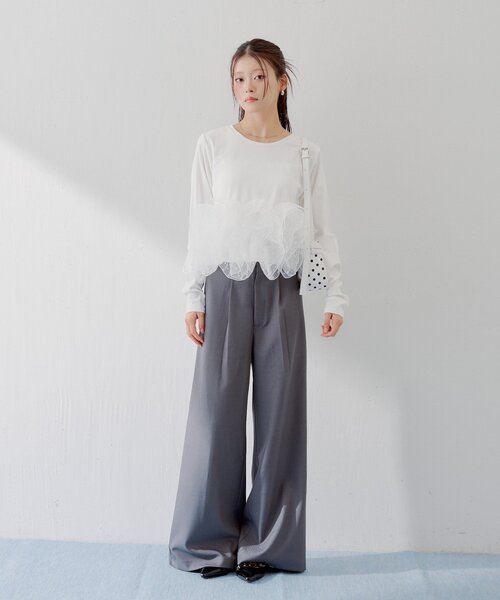 Chico（チコ） tシャツ 「SALON by Chico」チュールデザインドッキング
