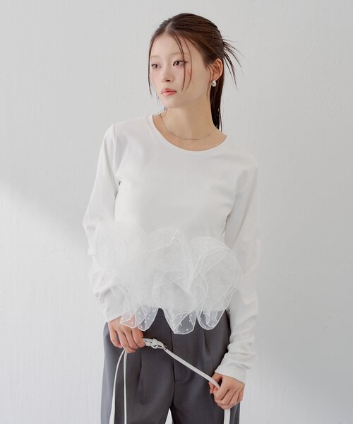 Chico（チコ） tシャツ 「SALON by Chico」チュールデザインドッキング