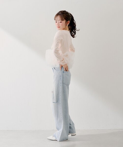 Chico（チコ） tシャツ 「SALON by Chico」チュールデザインドッキング