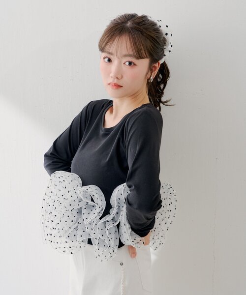 Chico（チコ） tシャツ 「SALON by Chico」チュールデザインドッキング