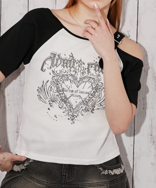 tシャツ 半袖 「ワンショルダー×グラフィック」Tシャツ／ストリート