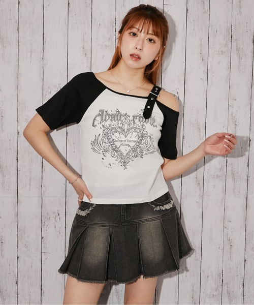 tシャツ 半袖 「ワンショルダー×グラフィック」Tシャツ／ストリート