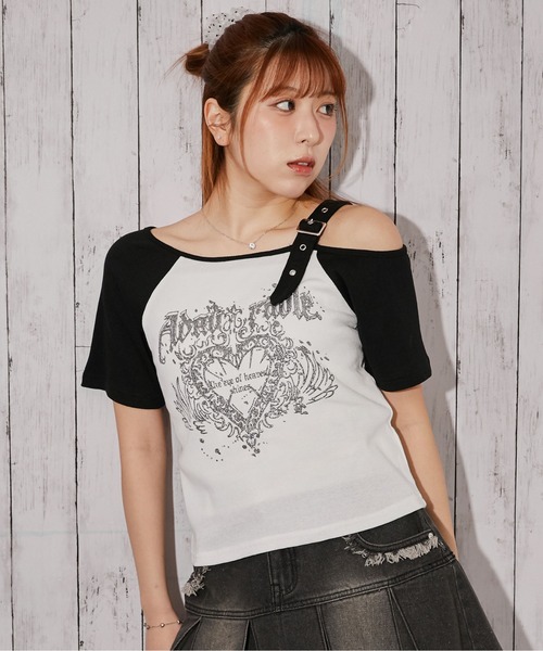 tシャツ 半袖 「ワンショルダー×グラフィック」Tシャツ／ストリート