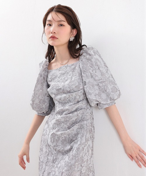 Kana パーティードレス ドレス シアージャガードパフスリーブ花柄