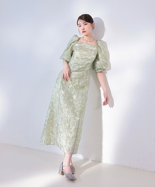 Kana パーティードレス ドレス シアージャガードパフスリーブ花柄
