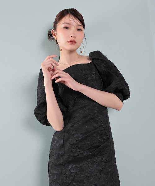 Kana パーティードレス ドレス シアージャガードパフスリーブ花柄