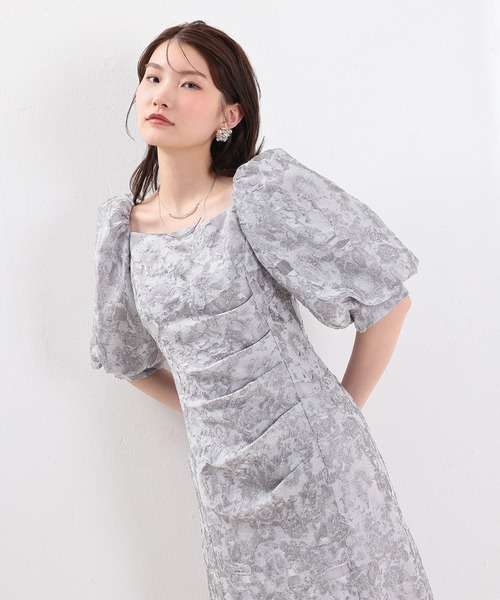 Kana パーティードレス ドレス シアージャガードパフスリーブ花柄