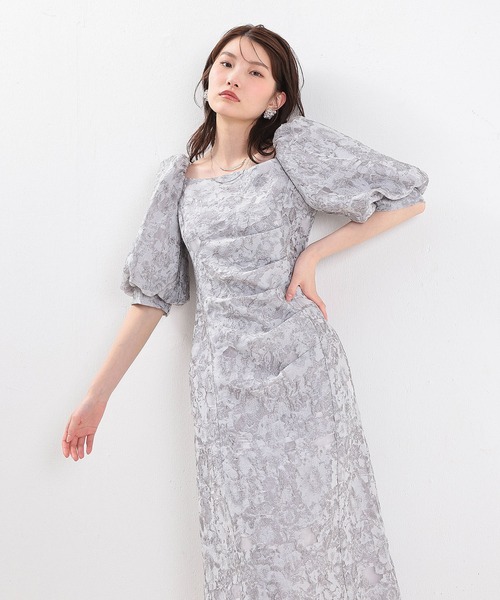Kana パーティードレス ドレス シアージャガードパフスリーブ花柄