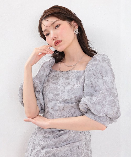 Kana パーティードレス ドレス シアージャガードパフスリーブ花柄