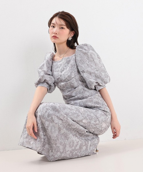 Kana パーティードレス ドレス シアージャガードパフスリーブ花柄