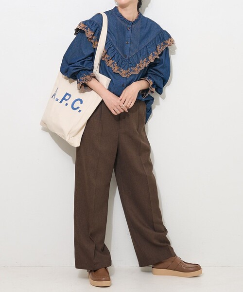 「FREAK'S STORE」 長袖ブラウス フリ- サックスブルー レディースの画像