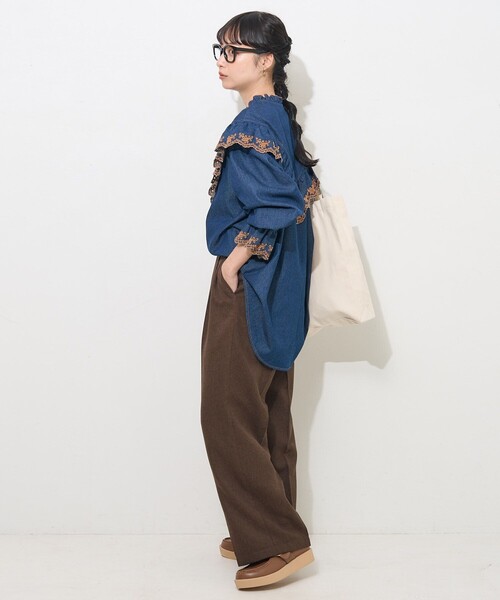 「FREAK'S STORE」 長袖ブラウス フリ- サックスブルー レディースの画像