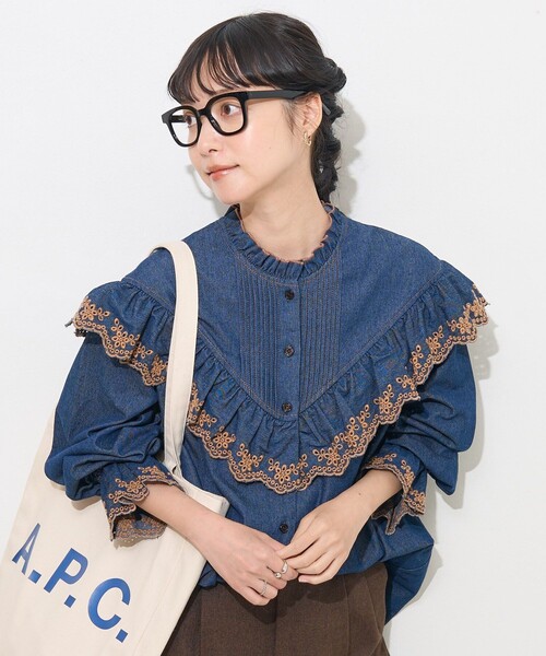 「FREAK'S STORE」 長袖ブラウス フリ- サックスブルー レディースの画像