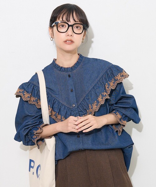 「FREAK'S STORE」 長袖ブラウス フリ- サックスブルー レディースの画像