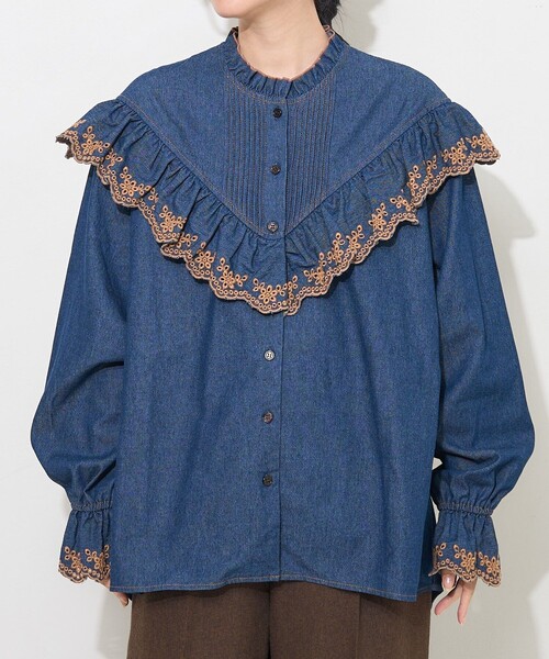「FREAK'S STORE」 長袖ブラウス フリ- サックスブルー レディースの画像