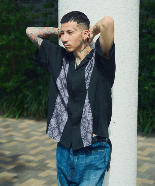 Subciety（サブサエティ） シャツ 半袖 Patterned panel shirt メンズ 