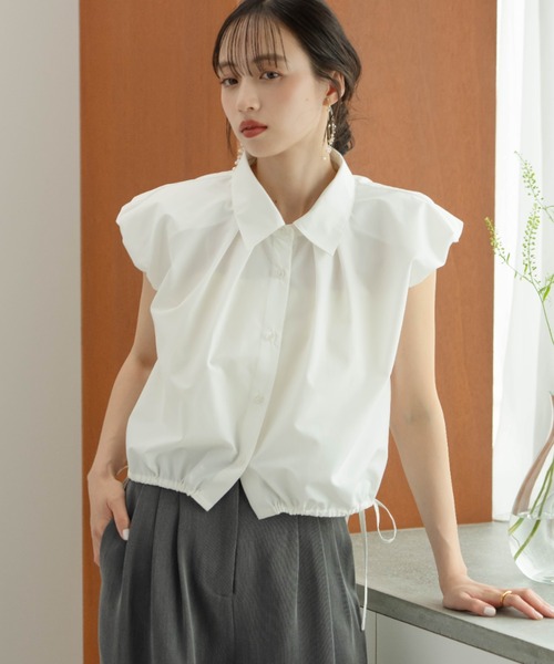hinari（ヒナリ） ブラウス シャツ 半袖 2wayバルーンシャツ(襟