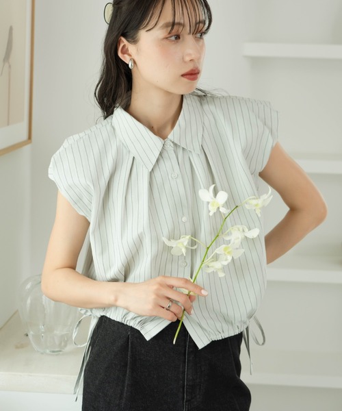 hinari（ヒナリ） ブラウス シャツ 半袖 2wayバルーンシャツ(襟 