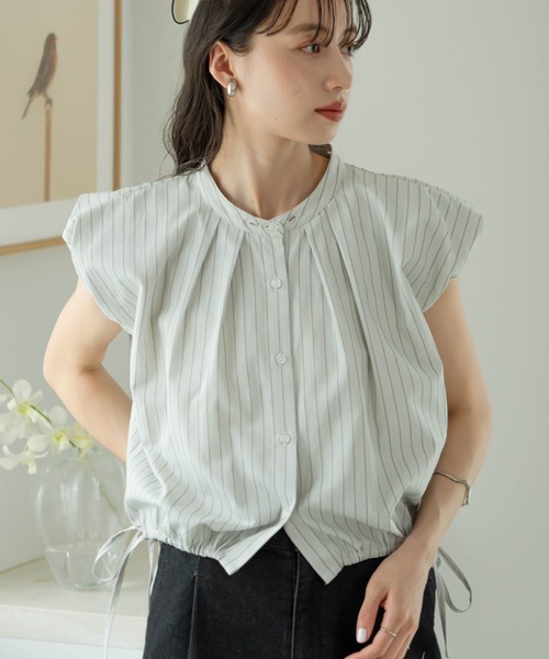 hinari（ヒナリ） ブラウス シャツ 半袖 2wayバルーンシャツ(襟
