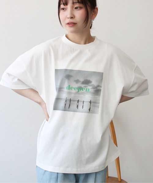 tシャツ 半袖 フォトプリントカラーロゴTシャツ レディース