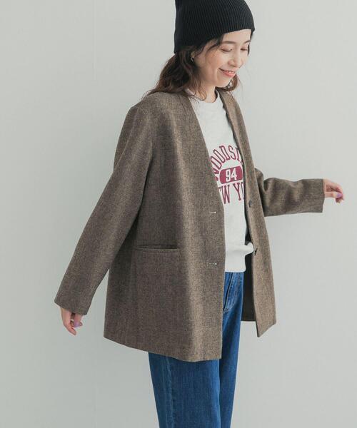 【アーバンリサーチ】ノーカラーツイードジャケット URBAN RESEARCH DOORS（アーバンリサーチドアーズ） ジャケット ノー
