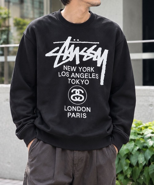 Stüssy ブラック スウェットシャツ STUSSY（ステューシー） tシャツ WORLD TOUR CREW PIGMENT DYED