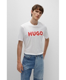 関税・送料込【HUGO】 Dflorire05グラフィック ロゴ 半袖Tシャツ HUGO tシャツ HUGOコントラストロゴ レギュラーフィット