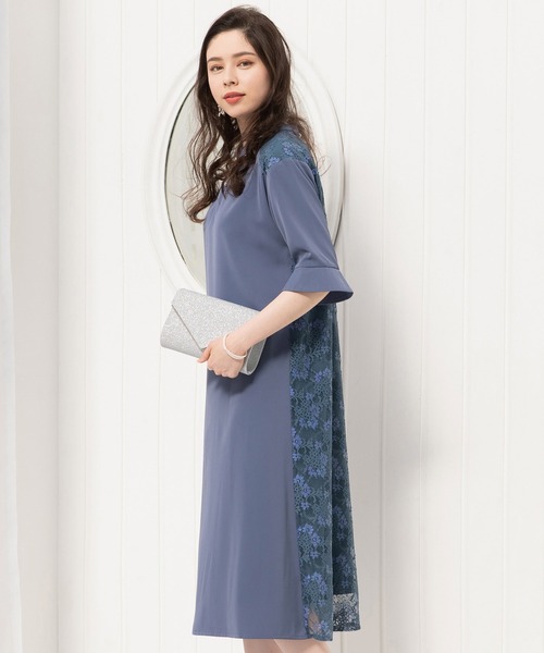 ドレスプラス（DRESS+）/2way ドレス ワンピース ゆったり レース 袖つき ミモレ丈 DRESS+（ドレスプラス） ドレス 2way ドレス ワンピース ゆったり