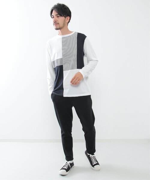 ikka（イッカ） tシャツ ストライプミックス切り替えロンT メンズ