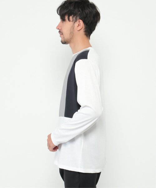 ＜ALLOWED TO UNFOLD＞ポンチ×ストライプ布帛切り替え長袖Tシャツ ストライプ布帛切り替えTシャツ（120~160cm）,ikka| TOKYO