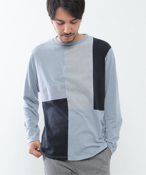 ikka tシャツ ストライプミックス切り替えロンT メンズ : ZOZOTOWN