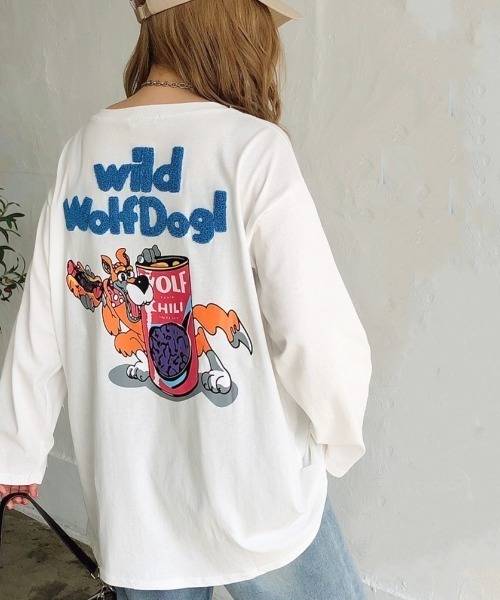 tシャツ Tシャツ レディース WolfDog刺しゅうルーズロンT｜zozo｜02